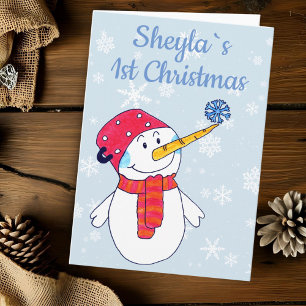 Cartes Pour Fêtes Annuelles 1er Noël de bébé Homme de neige Flocon de neige mi