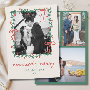 Cartes Pour Fêtes Annuelles 1er Noël Marié 4 Photo Mariage Nœud Rouge