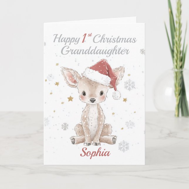Cartes Pour Fêtes Annuelles 1er Noël Petite-fille Reindeer (Devant)