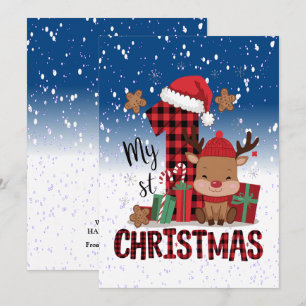 Cartes Pour Fêtes Annuelles 1er Noël Santa Hat White Neige Bébé Reindeer