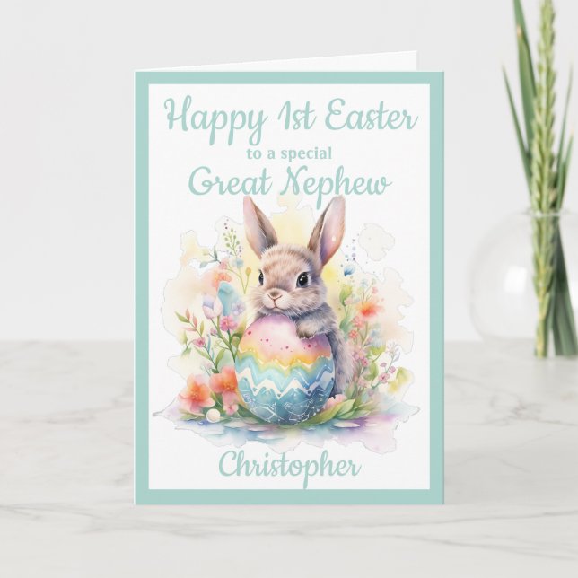 Cartes Pour Fêtes Annuelles 1er Pâques Grand Boeuf de Lapin Bleu (Devant)