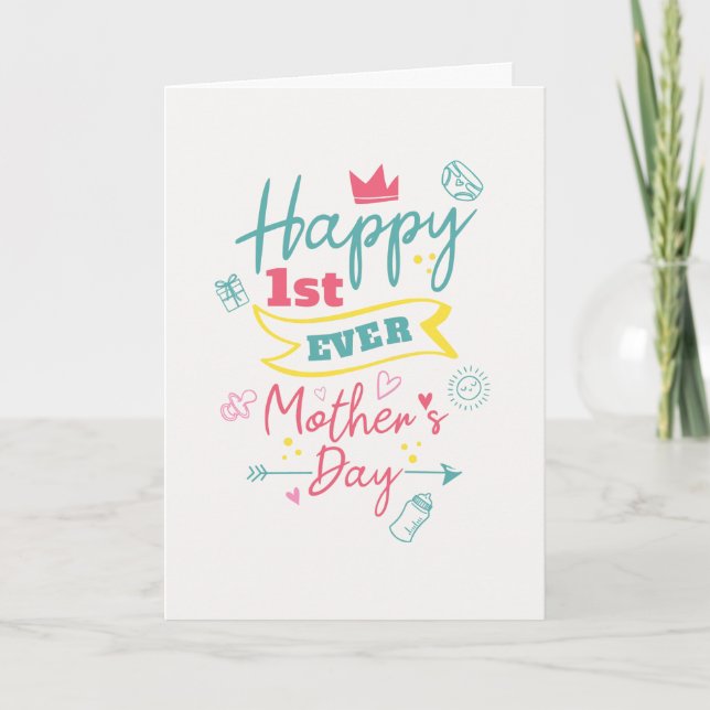 Cartes Pour Fêtes Annuelles 1ère Fête des mères mignonne Moderne Première cart (Devant)