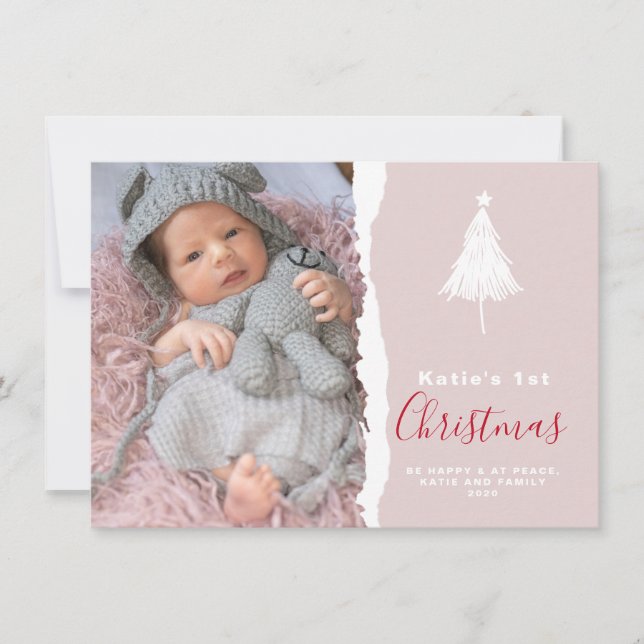 Cartes Pour Fêtes Annuelles 1ère photo de Noël Blush de bébé branché (Devant)
