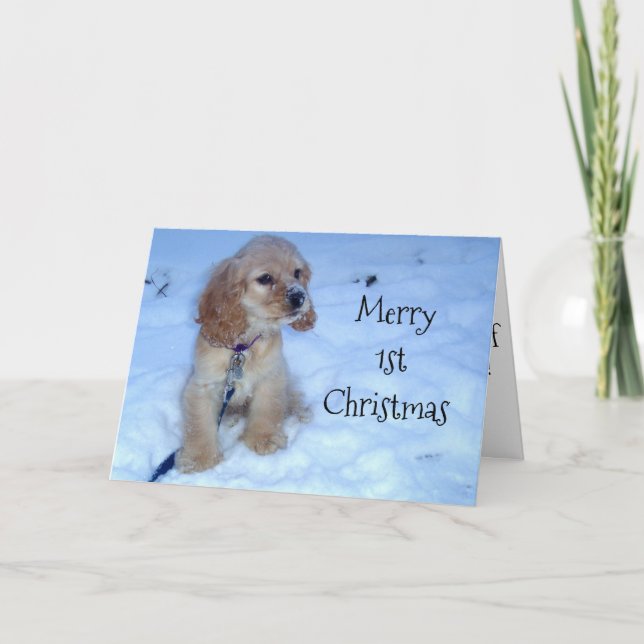 Cartes Pour Fêtes Annuelles "1re" NOËL À BÉBÉ SNOWBOUND PUP ENVOIE "AMOUR" (Devant)