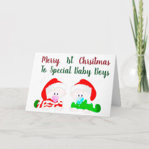 Cartes Pour Fêtes Annuelles ***1re NOËL **GARÇONS DE BÉBÉ VIVANTS***