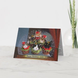Cartes Pour Fêtes Annuelles 2009HolidayCupcakeCatsSnowglobeFlat