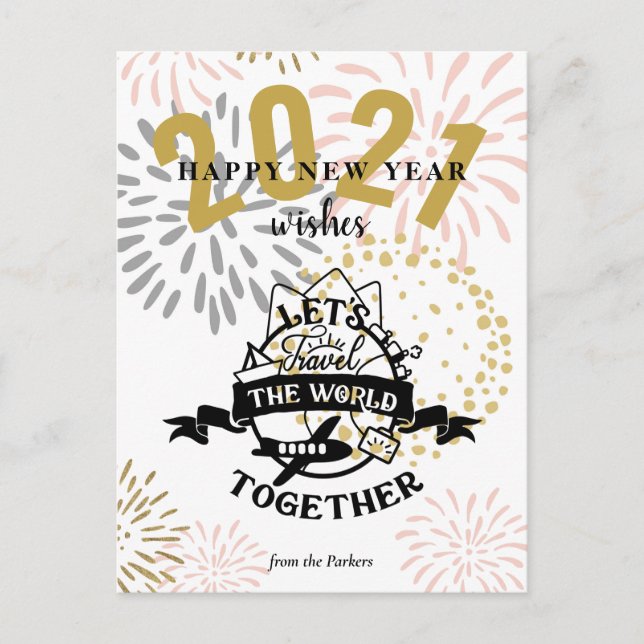 Cartes Pour Fêtes Annuelles 2021 SOUHAITS | Voyageons ensemble dans le monde (Devant)