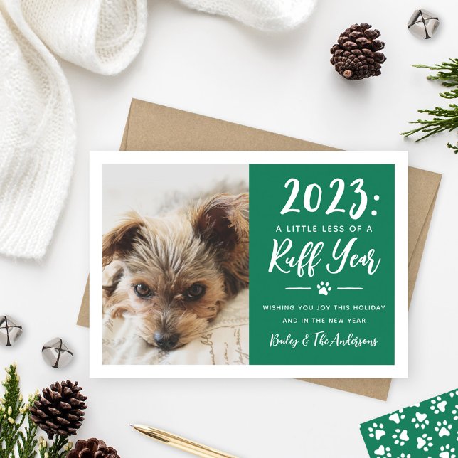 Cartes Pour Fêtes Annuelles 2022 Ruff Year Green Funny Chien photo (Créateur téléchargé)