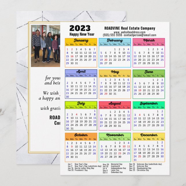 Cartes Pour Fêtes Annuelles 2023 Calendrier d'affaires moderne Gris noir photo (Devant / Derrière)