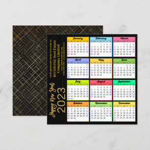 Cartes Pour Fêtes Annuelles 2023 Calendrier Modern Gold Script sur Black Busin
