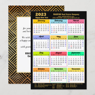 Cartes Pour Fêtes Annuelles 2023 Entreprise Black Gold Script Calendrier moder