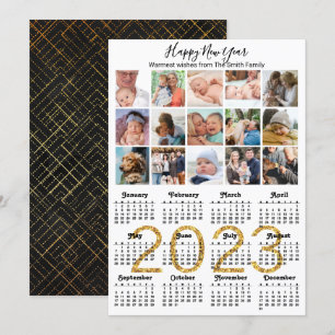 Cartes Pour Fêtes Annuelles 2023 Gold Script Calendrier photo Collage moderne