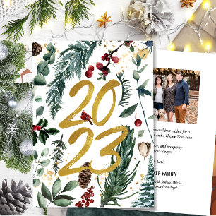 Cartes Pour Fêtes Annuelles 2023 Pine Festive Bough Gold Script photo