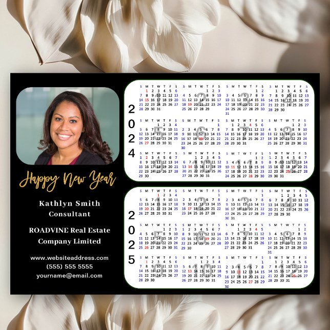 Cartes Pour Fêtes Annuelles 2024 2025 Calendrier Business Modern Black Gold (Créateur téléchargé)