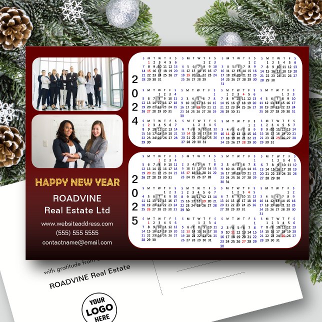 Cartes Pour Fêtes Annuelles 2024 - 2025 Calendrier Moderne ROUGE Entreprise 2  (Créateur téléchargé)