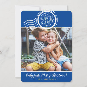 Cartes Pour Fêtes Annuelles 2024 CHRISTMAS PHOTO drôle belle liste timbre bleu
