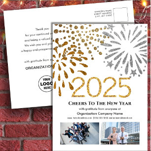 Cartes Pour Fêtes Annuelles 2025 Business Photo Festive Fireworks Gold Parties