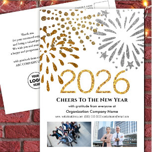 Cartes Pour Fêtes Annuelles 2025 Business Photo Festive Fireworks Gold Parties