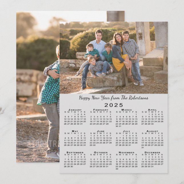 Cartes Pour Fêtes Annuelles 2025 Calendrier Grey 2 photos personnalisées Bonne (Devant / Derrière)