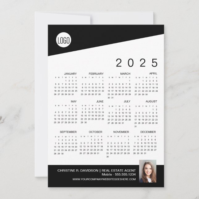 Cartes Pour Fêtes Annuelles 2025 Calendrier Logo Agent Immobilier Photo (Devant)