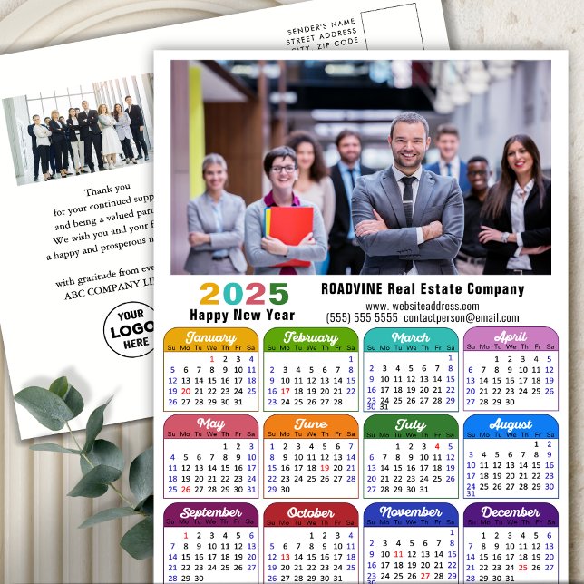 Cartes Pour Fêtes Annuelles 2025 Corporate Photo Calendrier coloré Jours férié (Créateur téléchargé)