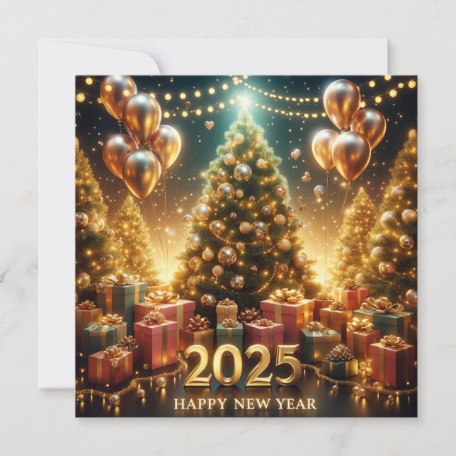 Cartes Pour Fêtes Annuelles 2025 Nouvel An en lumières dorées (Devant)