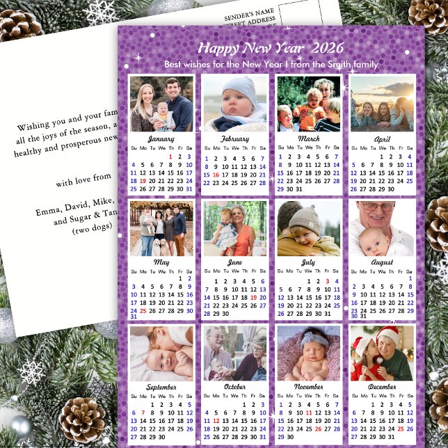 Cartes Pour Fêtes Annuelles 2026 Calendrier Famille Moderne Photo Parties scin (Créateur téléchargé)