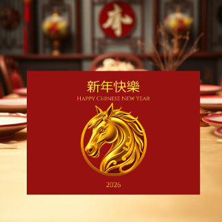 Cartes Pour Fêtes Annuelles 2026 Chinese New Year Gold Horse