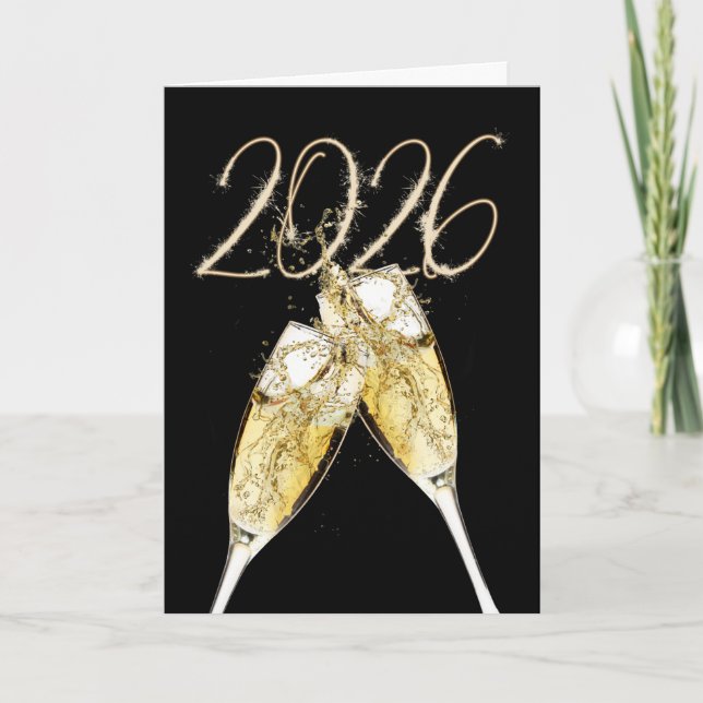 Cartes Pour Fêtes Annuelles 2026 Joyeux Sparklers du Nouvel An et Champagne (Devant)