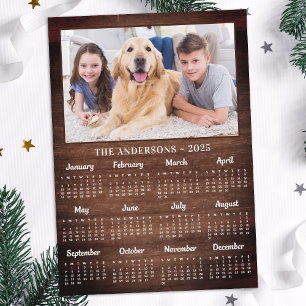 Cartes Pour Fêtes Annuelles 2026 Rustic Family Pet Dog 12 mois Calendrier phot