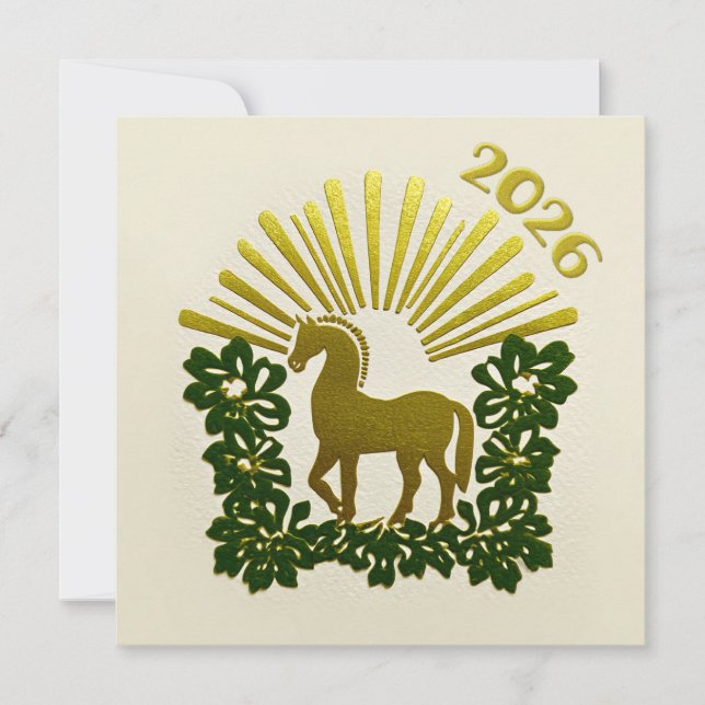 Cartes Pour Fêtes Annuelles 2026 Year of the Horse Gold Design (Devant)