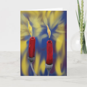 Cartes Pour Fêtes Annuelles 2 bougies rouges avec peinture de vacances en flam