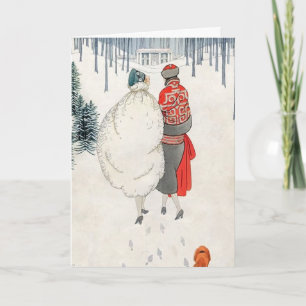 Cartes Pour Fêtes Annuelles 2 Femmes à la mode marchant dans la neige 1923 vac