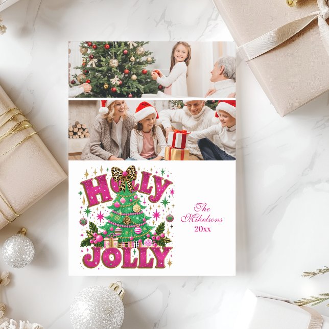 Cartes Pour Fêtes Annuelles 2 Parties scintillant photo Leopard Bow Holly Joll (Créateur téléchargé)