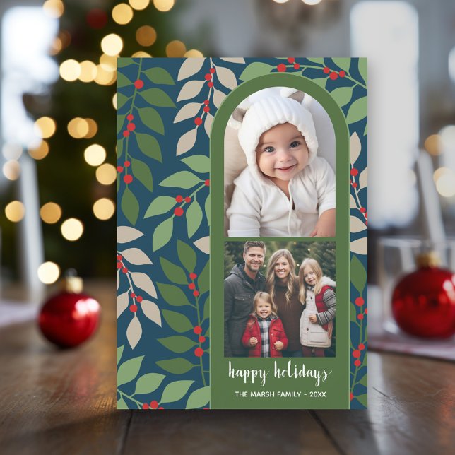 Cartes Pour Fêtes Annuelles 2 Photo arche moderne branches eucalyptus Noël (Modern Christmas Photo Greeting Card)