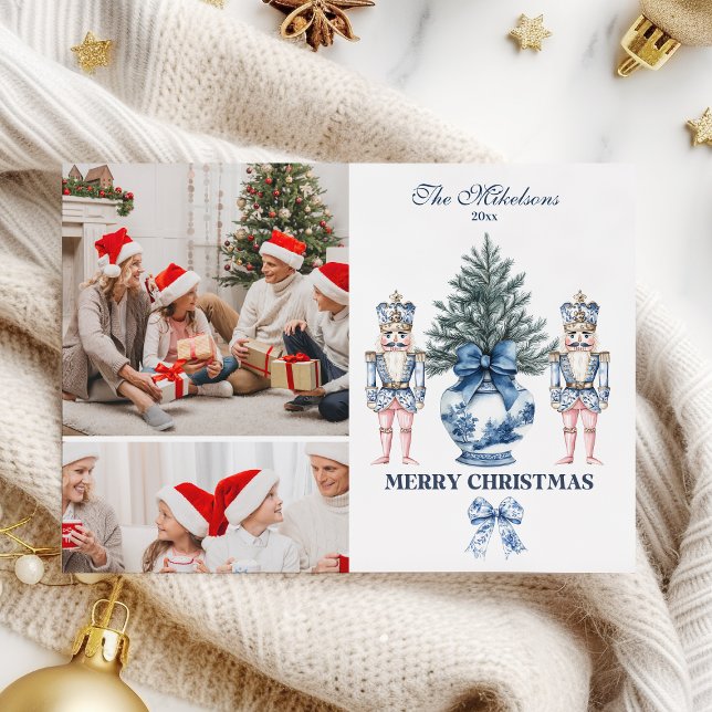 Cartes Pour Fêtes Annuelles 2 Photo Blue Chinoiserie Nutcracker Christmas (Créateur téléchargé)