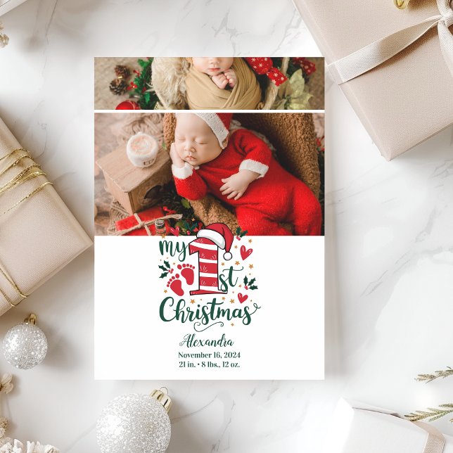 Cartes Pour Fêtes Annuelles 2 Photo Candy Cane Baby 1st Christmas (Créateur téléchargé)