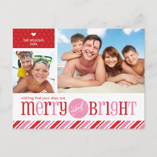 Cartes Pour Fêtes Annuelles 2 PHOTO CHRISTMAS POSTCARD : merry & bright 2 (Devant)