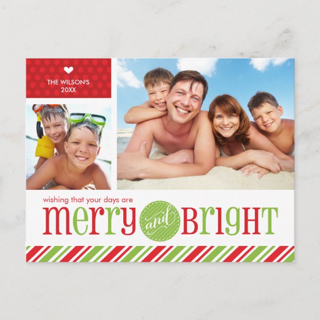 Cartes Pour Fêtes Annuelles 2 PHOTO CHRISTMAS POSTCARD : merry & bright 3 (Devant)