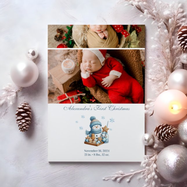 Cartes Pour Fêtes Annuelles 2 Photo First Christmas Birth Announcement  (Créateur téléchargé)