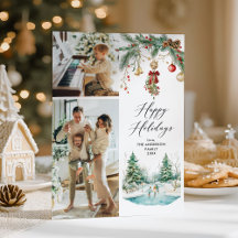 2 Photo Happy Holidays Winter Scene & Mistletoe