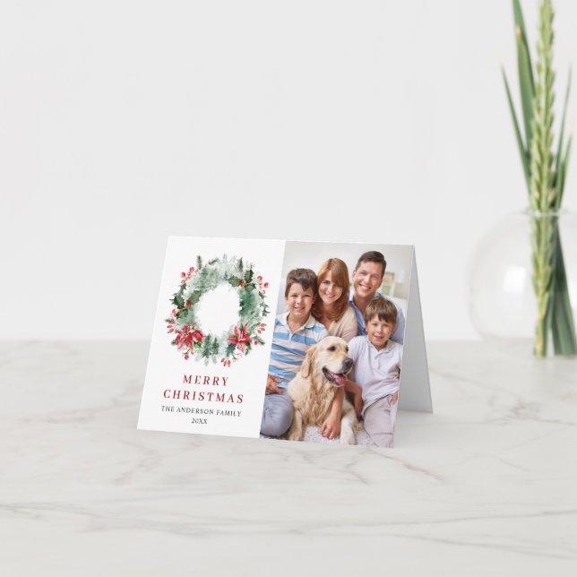 Cartes Pour Fêtes Annuelles 2 PHOTO Holly Berry Wreath voeux de Noël (Devant)