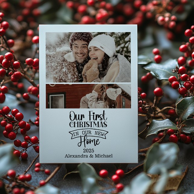 Cartes Pour Fêtes Annuelles 2 Photo Minimalist Newlywed Christmas (Créateur téléchargé)