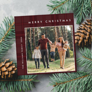 Cartes Pour Fêtes Annuelles 2 Photo Retro Noël Plaid Grey
