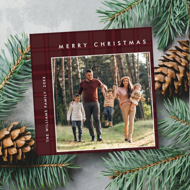 Cartes Pour Fêtes Annuelles 2 Photo Retro Noël Plaid Grey (Créateur téléchargé)