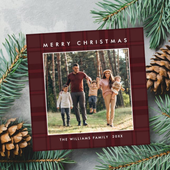 Cartes Pour Fêtes Annuelles 2 Photo Retro Noël Plaid Grey (Créateur téléchargé)