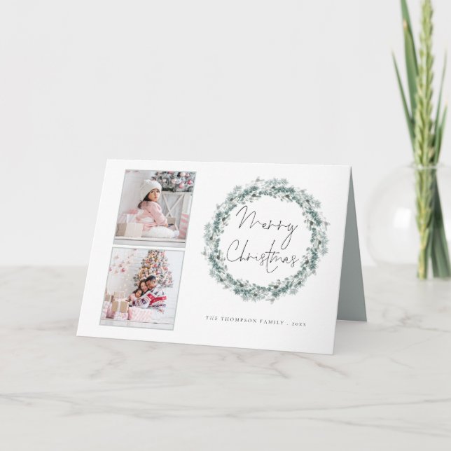 Cartes Pour Fêtes Annuelles 2 Script photo Turquoise Folithe Wreath Joyeux Noë (Devant)