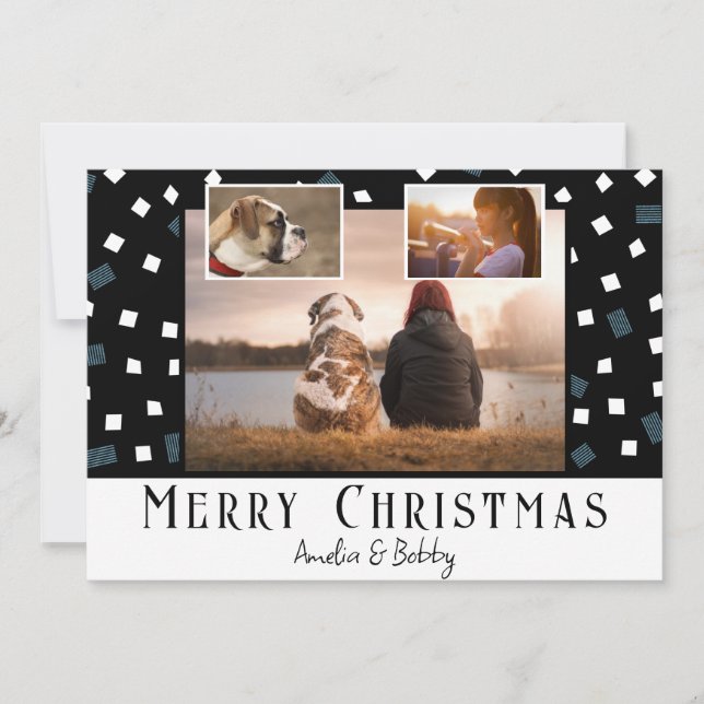 Cartes Pour Fêtes Annuelles 3 Collage Photo Moderne Noël Noir Blanc  (Devant)