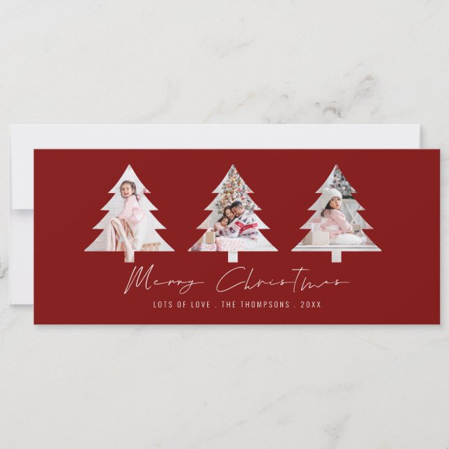 Cartes Pour Fêtes Annuelles 3 Forme d'arbre Photos Bourgogne Joyeux Noël (Devant)