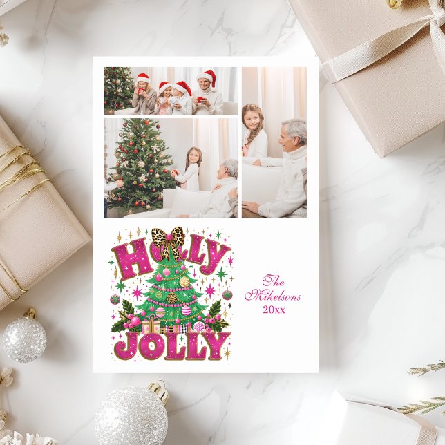 Cartes Pour Fêtes Annuelles 3 Parties scintillant photo Leopard Bow Holly Joll (Créateur téléchargé)